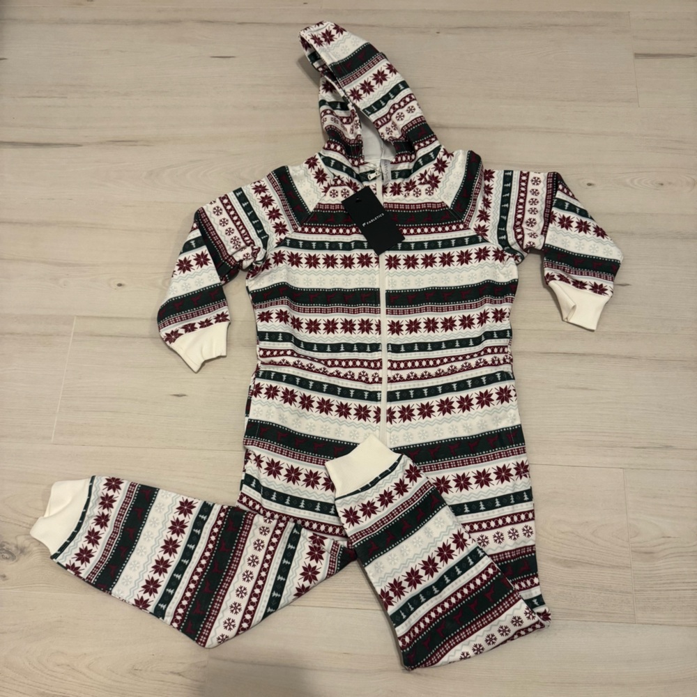 Fabletics Red and Green Girls Hooded Onesie